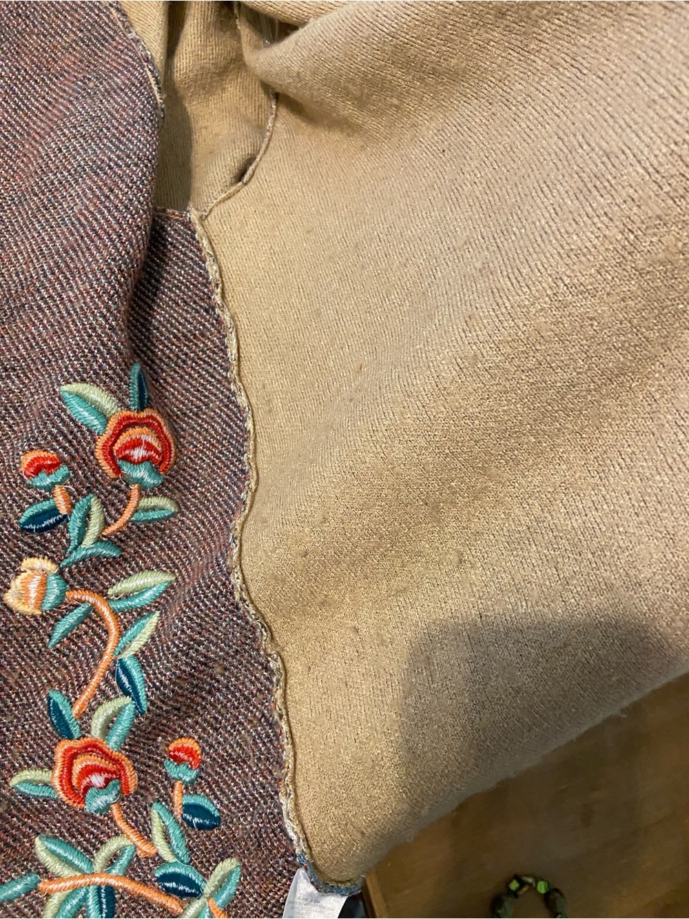 Anthropologie Beige Embroidered Crane Open-Front Wool Blend Sweater Cardigan - Picture 13 of 14